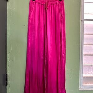 Vibrant Pink Satin Wide Leg Pants